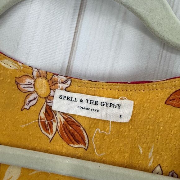 Spell & The Gypsy Women’s Small Yellow Patterned Siren Song Marigold Midi Dress - Picture 4 of 10